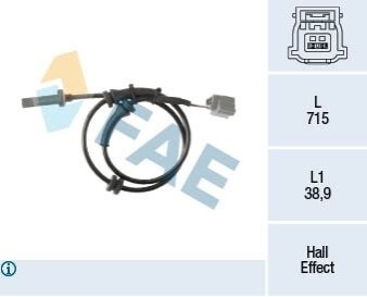 Датчик ABS (передний) Nissan Qashqai/X-trail 13-/Renault Kadjar/Koleos 15- (L=705mm) FAE 78468 (фото 1)