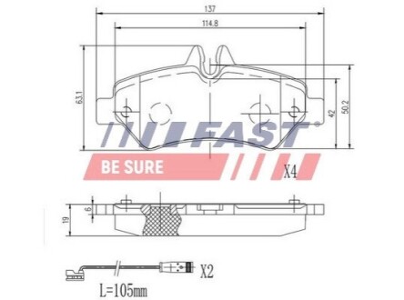 КОЛОДКИ ТОРМОЗНЫЕ MERCEDES SPRINTER 06> 906 ЗАД 2-ДАТЧИКА 906 FAST FT29020 (фото 1)