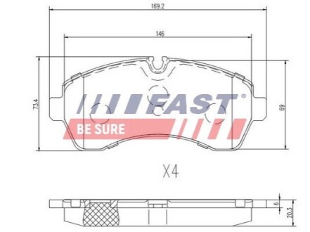 Колодки гальмові MERCEDES SPRINTER 06> 906 ПЕРЕД БЕЗ ДАТЧИКА 906 FAST FT29022 (фото 1)