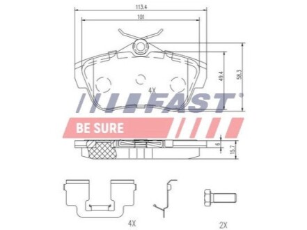 Тормозные колодки дисковые зад. Fiat Scudo 1.6,2.0 07-/Citroen Jumpy 1.6, 2.0 07- FAST FT29154