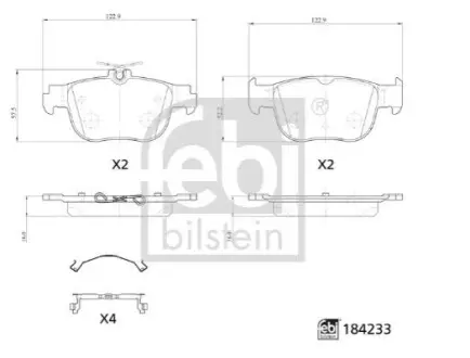 Комплект гальмівних колодок задн, AUDI A3, A3 ALLSTREET CUPRA FORMENTOR, LEON, LEON SPORTSTOURER SEAT LEON, LEON SPORTSTOURER SKODA OCTAVIA IV VW CADDY CALIFORNIA V CAMPER 1.0-2.5 07.19 Febi Bilstein 184233