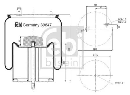 Пневмоподушка задн (діаметр: 225/286мм) RVI C, D, MAGNUM, PREMIUM 2, T VOLVO FE, FE II 10.04 Febi Bilstein 39847 Купити в Україні