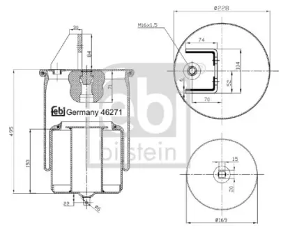 Пневмоподушка задн (діаметр: 169/228мм) VOLVO FH12, FH16, FM10, FM12, FM7 08.93 Febi Bilstein 46271 Купити в Україні