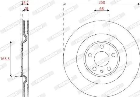 Гальмівний диск задній Лів/Прав AUDI A6 ALLROAD C8, A6 C8, A6 E-TRON, A7, A8 D5, E-TRON, Q7, Q8, Q8 E-TRON VW TOUAREG 2.0-Electric 01.15 FERODO DDF2661C