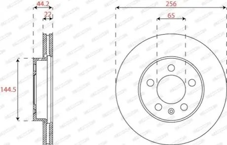 Гальмівний диск переднійЛів/Прав AUDI A1, A1 ALLSTREET, A1 CITY CARVER SEAT IBIZA V SKODA FABIA IV, KAMIQ, SCALA VW POLO VI 1.0-2.0 01.17 FERODO DDF2663C