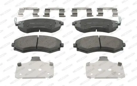 Комплект гальмівних колодок передн, DAEWOO KORANDO HYUNDAI COUPE I, ELANTRA III, GETZ, LANTRA II, MATRIX, SONATA II, SONATA III, SONATA IV, SONATA V KIA JOICE, MAGENTIS I 1.4-3.3 09.88 FERODO FDB1737