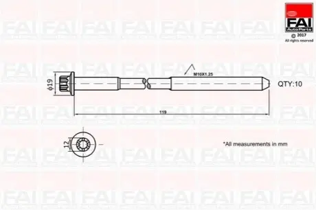 К-кт болтов ГБЦ Fiat Punto 1.3D Multijet 09-/Opel Astra H/J 1.3CDTi 10- Fischer Automotive One (FA1) B1321