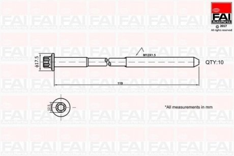 К-кт болтів ГБЦ Renault F8Q,F9Q, Volvo D4192 Fischer Automotive One (FA1) B1401 (фото 1)