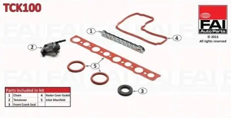 К-кт ланцюга ГРМ (з ущільненнями) Citroen 2.2HDi 08-/Ford 2.2 TDCi 08 Fischer Automotive One (FA1) TCK100