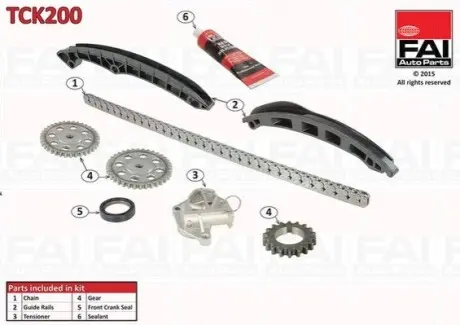 Комплект ланцюга ГРМ VW Polo/Skoda Fabia 1.2 07-14 (z=130) (+ шестерні) Fischer Automotive One (FA1) TCK200