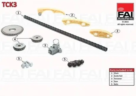 К-кт цепи ГРМ (с тремя шестернями) Fiat Croma 2.2 16V 05-/Opel Vectra B 2.2 00- Fischer Automotive One (FA1) TCK3