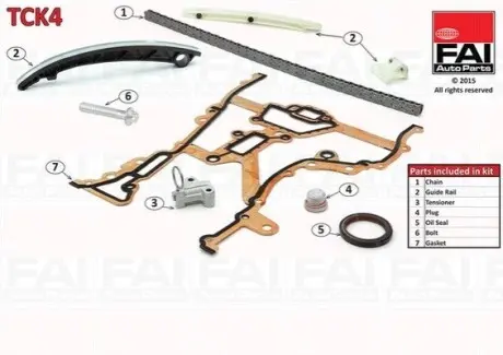 К-кт ланцюга ГРМ (без шестерень з ущільненням) Opel Agila Z10XE/XEP/Astra G/H Z12EX/EXP/Z14XEL/XEP/Combo MK II Z14XEP/Corsa B/C/D Fischer Automotive One (FA1) TCK4