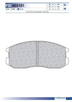 Комплект гальмівних колодок (передніх) Daihatsu Terios/Mitsubishi Colt/Lancer 1.3-1.6/1.8-2.0D 89 FOMAR FO 460181 Купити в Україні