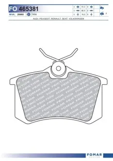 Колодки гальмівні (задні) VW Caddy III 04-/Peugeot 308 07-/Citroen C4 04 FOMAR FO 465381 Купити в Україні