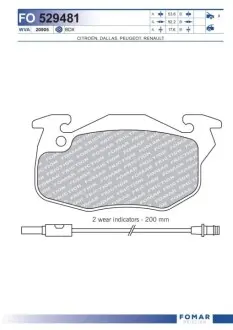 Колодки гальмівні (передні) Peugeot 106 91-04/205/305/309/405 82-98/Renault Clio 91-98 (з датчик.) FOMAR FO 529481