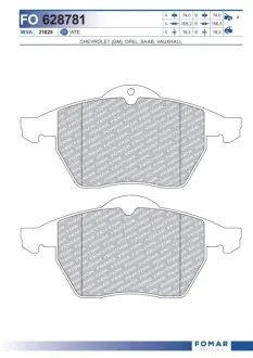 Колодки гальмівні (передні) Opel Astra G 99-02/Vectra B 95-03/Calibra A 91-97/Saab 9-3 98-09 FOMAR FO628781 Купити в Україні