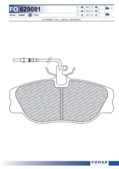 Колодки гальмівні (передні) Citroen Jumpy/Evasion/Fiat Scudo/Peugeot Expert/806 95-06 (+датчики) FOMAR FO 629081 Купити в Україні