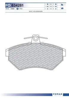 Колодки гальмівні (передні) Seat Cordoba/Ibiza/VW Caddy/Golf/Polo 91-04 FOMAR FO 634281