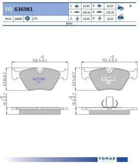 Колодки гальмівні (передні) BMW 3 (E46) 99-07/X3 (E83) 03-11/Z4 (E85/E86) 06-08 (Ate) FOMAR FO 636981 Купити в Україні
