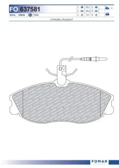 Колодки гальмівні (передні) Citroen Xsara/Peugeot 406 96-05 (Lucas-Girling) (з датчиками) FOMAR FO 637581 Купити в Україні