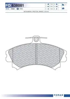Колодки гальмівні (передні) Mitsubishi Colt 04-12/Carisma/Space Star/Volvo S40/V40 95-06/Smart 04 FOMAR FO 638081 Купити в Україні