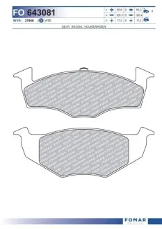 Колодки гальмівні (передні) Seat Arosa 97-04/Skoda Fabia 99-14/Roomster 07-15/VW Polo 94-09 FOMAR FO 643081 Купити в Україні