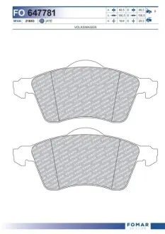 Колодки гальмівні (передні) VW T4 90-03 R15 (без датчиків) FOMAR FO 647781 Купити в Україні