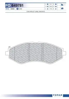 Колодки гальмівні (передні) Chevrolet Epica 05-/Daewoo Nubira/Leganza 97-/Rezzo 00 FOMAR FO 649781 Купити в Україні