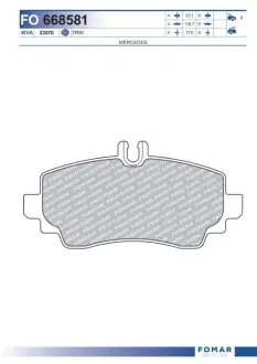 Колодки гальмівні (передні) MB A-class (W168) 97-04 FOMAR FO 668581 Купити в Україні