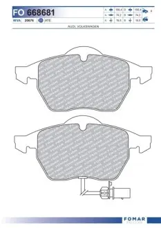 Колодки гальмівні (передні) Audi A4/A6/Skoda Superb/VW Passat 1.9TDI/2.5TDI 95 FOMAR FO 668681 Купити в Україні