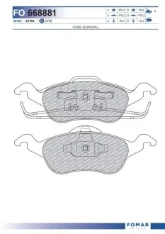 Колодки гальмівні (передні) Ford Focus 99-09 FOMAR FO 668881 Купити в Україні