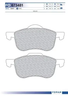 Колодки гальмівні (передні) Volvo S60/S80 2.0/2.4 D/T 98-10 (Ate-Teves) FOMAR FO673481 Купити в Україні