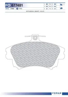 Колодки гальмівні (передні) Mitsubishi Carisma 95-06/Colt 04-13/Volvo V40/S40 95-06 FOMAR FO677481 Купити в Україні