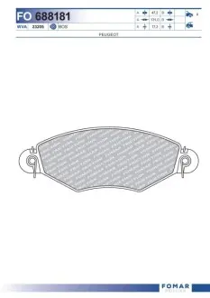 Колодки гальмівні (передні) Peugeot 206 98-/Peugeot 206+ 09-13/Peugeot 306 93-01 FOMAR FO 688181 Купити в Україні