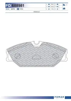 Колодки гальмівні (передні) Renault Clio II 00-09/Laguna 93-01/Megane/Scenic/Safrane 96-03 FOMAR FO 688981 Купити в Україні