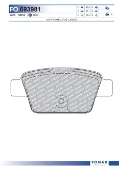 Колодки гальмівні (задні) Fiat Bravo II 07-14/Stilo 01-08/Linea 07-/Multipla 99-10/Lancia Delta 08 FOMAR FO 693981 Купити в Україні