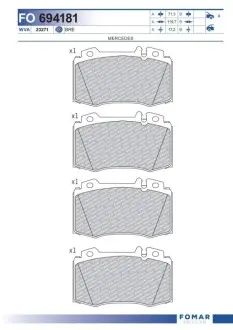 Колодки гальмівні (передні) MB C-class (W203)/E-class (W211)/S-class (W220) 00-09 FOMAR FO 694181 Купити в Україні