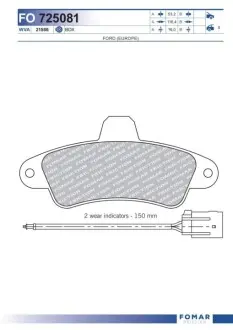 ТОРМОЗНЫЕ КОЛОДКИ ЗАДНИЕ FORD MONDEO 2.0-16V/4*4 93- с датчиком FOMAR FO725081 Купить в Украине