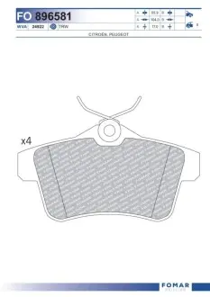 Колодки гальмівні (задні) Citroen C4 09-/DS4/DS5 11-15/Peugeot 308/508/3008/5008 09-18 (з прижимною пластиною) FOMAR FO 896581 Купити в Україні