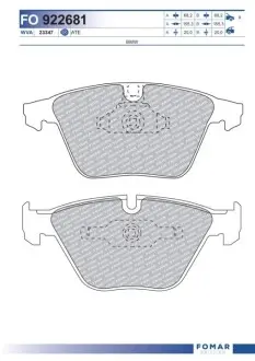 Колодки гальмівні (передні) BMW 3 (E90/E91/E92/E93) 04-13/X1 (E84) 09-15/Z4 (E89) 09-16 FOMAR FO 922681 Купити в Україні