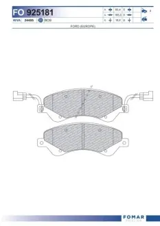 Колодки гальмівні (передні) Ford Transit 2.2-2.4TDCi 06-14 (з датчиками) FOMAR FO 925181 Купити в Україні