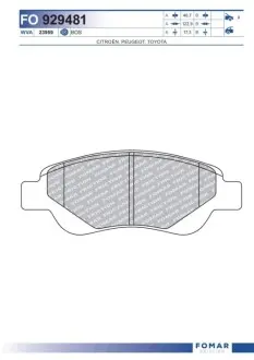 Колодки гальмівні (передні) Citroen С1/Peugeot 107/Toyota Aygo 05 FOMAR FO 929481 Купити в Україні