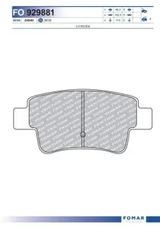 Колодки гальмівні (задні) Citroen C4 Picasso/Grand Picasso 06-13/Peugeot 408 10 FOMAR FO 929881 Купити в Україні