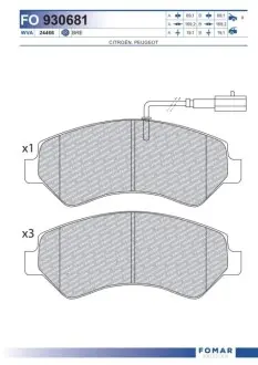 Колодки гальмівні (передні) Citroen Jumper/Fiat Ducato/Peugeot Boxer 06- (+датчик) FOMAR FO 930681 Купити в Україні
