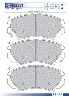Колодки гальмівні (передні) Hyundai Sonata/Elantra 01-11/ix20 10-/Tucson/Kia Sportage/Carens 04 FOMAR FO932381 Купити в Україні