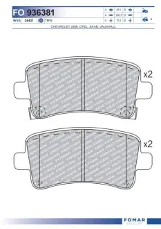 Колодки гальмівні (задні) Opel Insignia 08-17/Chevrolet Malibu/Saab 9-5 10 FOMAR FO 936381 Купити в Україні