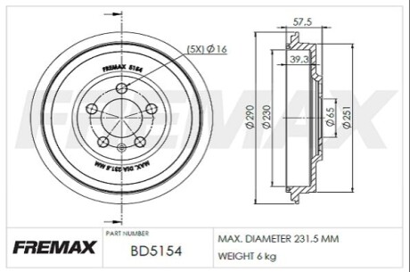 Барабан тормозной 230mm FREMAX BD-5154