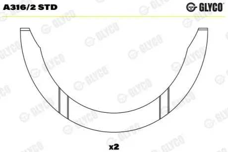 Напівкільце колінвалу (комплект) (STD) CHEVROLET MW FIAT SEDICI SUBARU JUSTY III SUZUKI GRAND VITARA II, IGNIS I, IGNIS II, JIMNY, LIANA, SWIFT III, SWIFT IV, SX4, SX4 S-CROSS 1.3/1.5/1.6 09.00 Glyco A3162STD