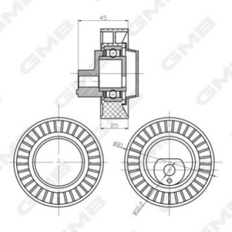 BMW Ролик направляющий клинового ремня 320/325/520/525 M50 90- GMB GTC0500 (фото 1)