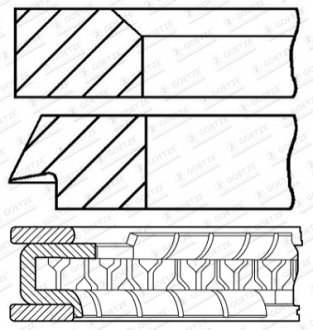 Комплект поршневых колец из 3 шт.. GOETZE 08-424200-10 (фото 1)